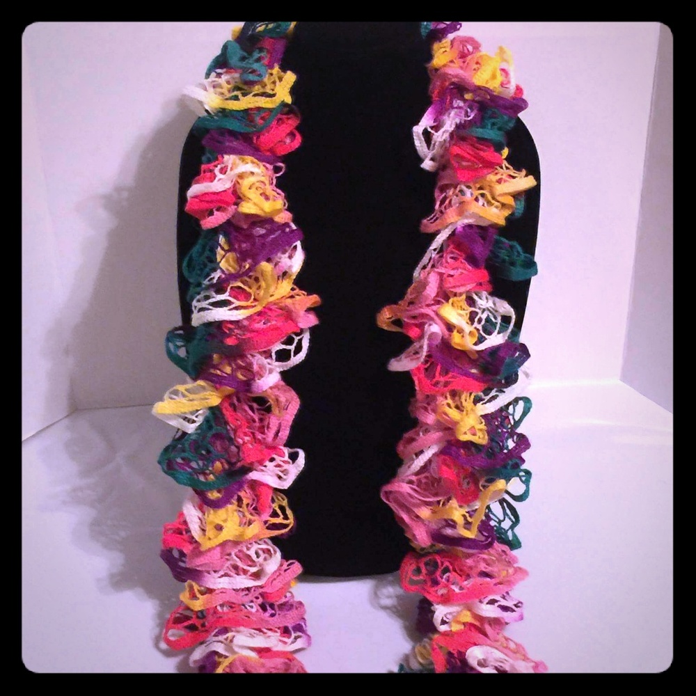 Hand knitted colorful scarf